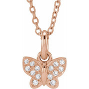 14K Rose .06 CTW Natural Diamond Youth Butterfly 15" Necklace