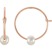 14K Rose Cultured White Freshwater Pearl Youth Huggie Earrings