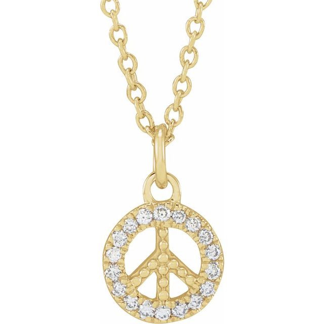 14K Yellow .08 CTW Natural Diamond Peace 16-18" Necklace