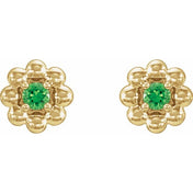 14K Yellow Lab-Grown Alexandrite Petite Flower Beaded Earrings
