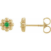 14K Yellow Lab-Grown Alexandrite Petite Flower Beaded Earrings