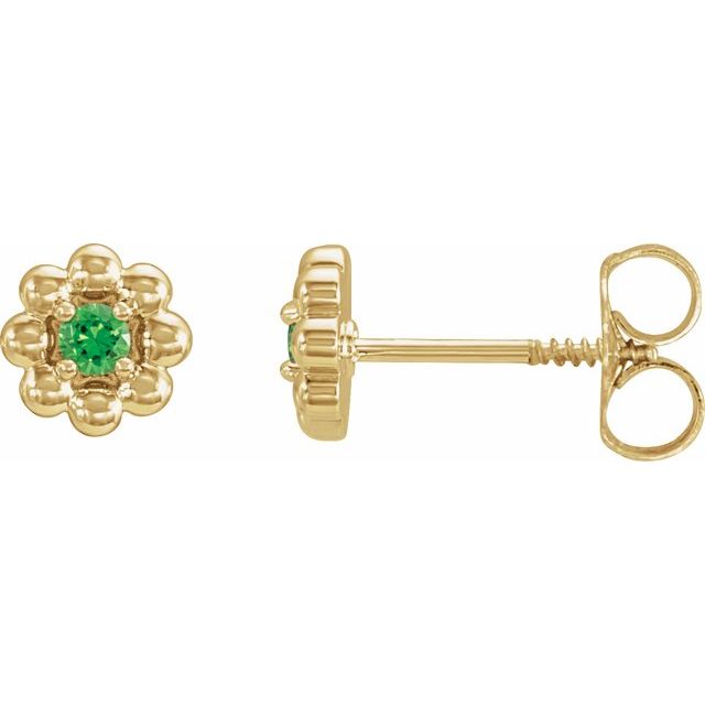 14K Yellow Lab-Grown Alexandrite Petite Flower Beaded Earrings