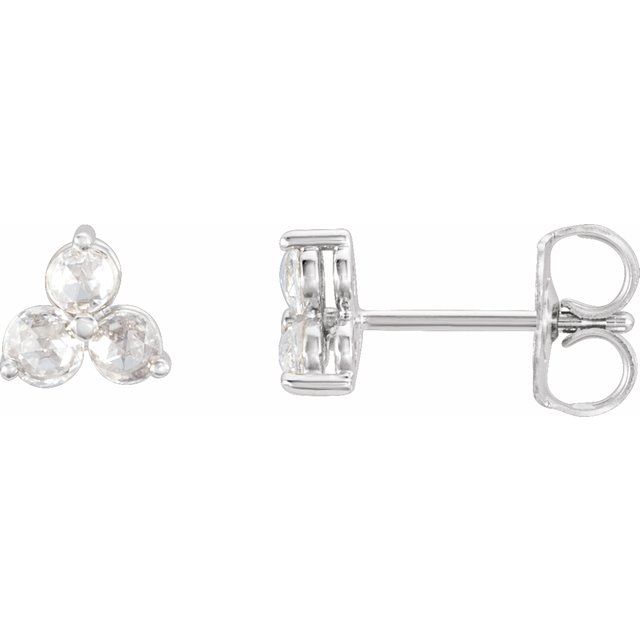 14K White 1/8 CTW Lab-Grown Diamond Three-Stone Earrings