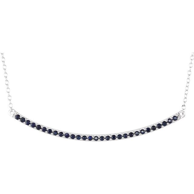 14K White Natural Blue Sapphire Bar 16-18" Necklace