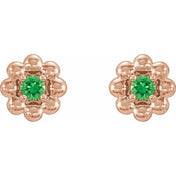14K Rose Lab-Grown Alexandrite Petite Flower Beaded Earrings