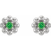14K White Lab-Grown Alexandrite Petite Flower Beaded Earrings