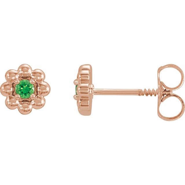 14K Rose Lab-Grown Alexandrite Petite Flower Beaded Earrings