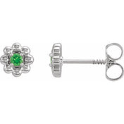 Sterling Silver Lab-Grown Alexandrite Petite Flower Beaded Earrings