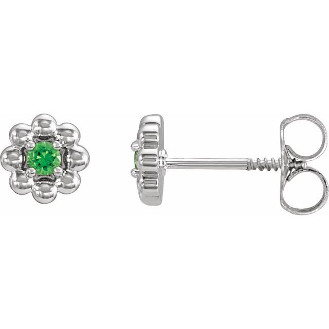 Sterling Silver Lab-Grown Alexandrite Petite Flower Beaded Earrings