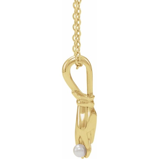 14K Yellow Cultured White Seed Pearl Buddha Hand 16-18" Necklace
