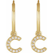 14K Yellow .04 CTW Natural Diamond Single Initial C Hoop Earring