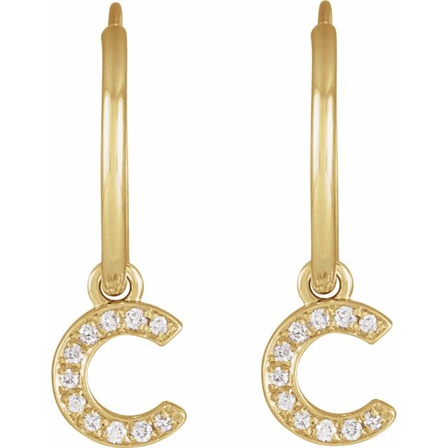 14K Yellow .04 CTW Natural Diamond Single Initial C Hoop Earring