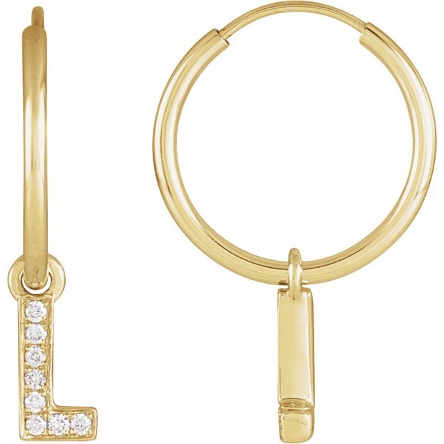 14K Yellow .03 CTW Natural Diamond Single Initial L Hoop Earring