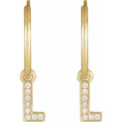 14K Yellow .03 CTW Natural Diamond Single Initial L Hoop Earring