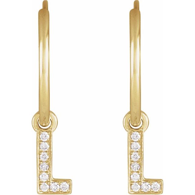 14K Yellow .03 CTW Natural Diamond Single Initial L Hoop Earring