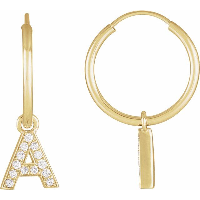 14K Yellow .05 CTW Natural Diamond Single Initial A Hoop Earring