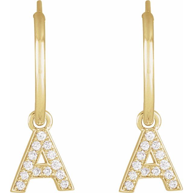 14K Yellow .05 CTW Natural Diamond Single Initial A Hoop Earring