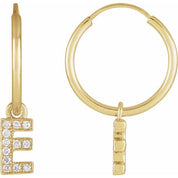 14K Yellow .04 CTW Natural Diamond Single Initial E Hoop Earring