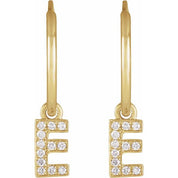 14K Yellow .04 CTW Natural Diamond Single Initial E Hoop Earring
