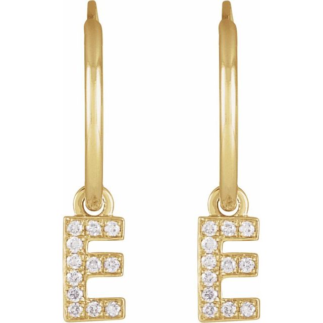 14K Yellow .04 CTW Natural Diamond Single Initial E Hoop Earring