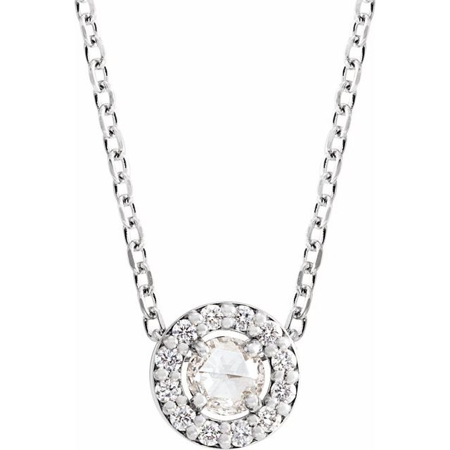 14K White 1/5 CTW Rose-Cut Natural Diamond Halo-Style 16-18" Necklace