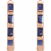 14K Rose Natural Blue Sapphire Huggie Earrings