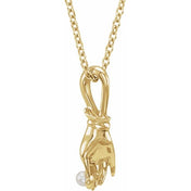 14K Yellow Cultured White Seed Pearl Buddha Hand 16-18" Necklace