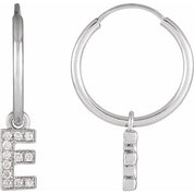 14K White .04 CTW Natural Diamond Single Initial E Hoop Earring