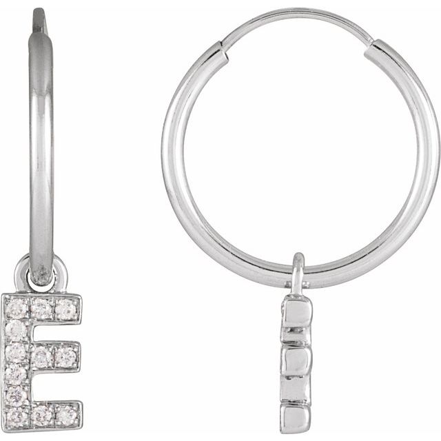 14K White .04 CTW Natural Diamond Single Initial E Hoop Earring