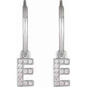 14K White .04 CTW Natural Diamond Single Initial E Hoop Earring