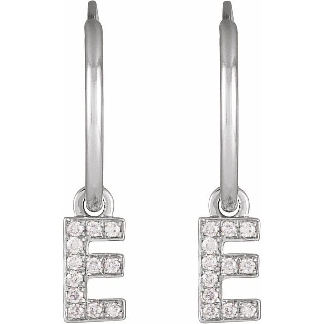14K White .04 CTW Natural Diamond Single Initial E Hoop Earring