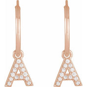 14K Rose .05 CTW Natural Diamond Single Initial A Hoop Earring
