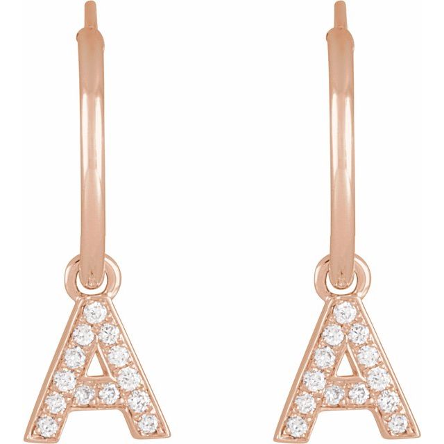 14K Rose .05 CTW Natural Diamond Single Initial A Hoop Earring