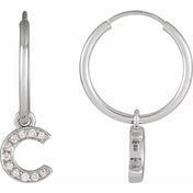 14K White .04 CTW Natural Diamond Single Initial C Hoop Earring