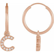 14K Rose .04 CTW Natural Diamond Single Initial C Hoop Earring