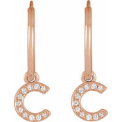 14K Rose .04 CTW Natural Diamond Single Initial C Hoop Earring
