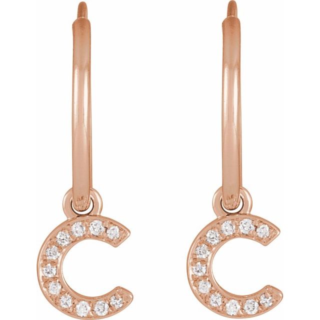 14K Rose .04 CTW Natural Diamond Single Initial C Hoop Earring