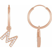 14K Rose .06 CTW Natural Diamond Single Initial M Hoop Earring