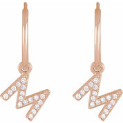 14K Rose .06 CTW Natural Diamond Single Initial M Hoop Earring