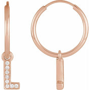 14K Rose .03 CTW Natural Diamond Single Initial L Hoop Earring