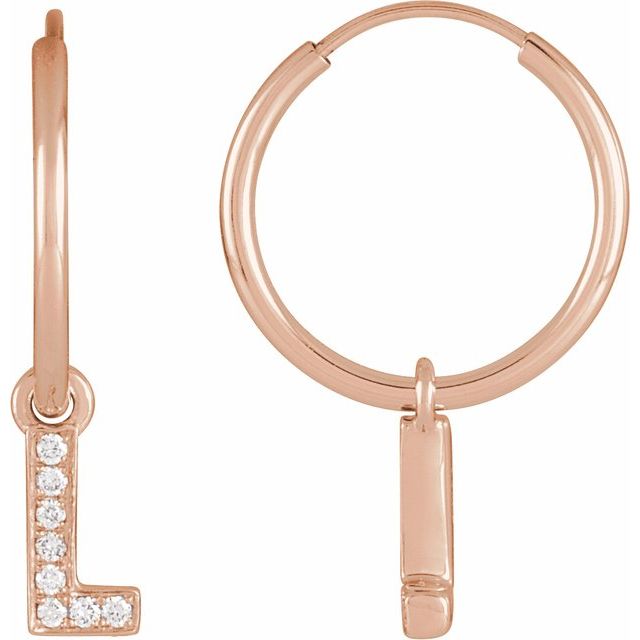 14K Rose .03 CTW Natural Diamond Single Initial L Hoop Earring