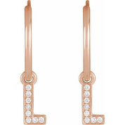 14K Rose .03 CTW Natural Diamond Single Initial L Hoop Earring