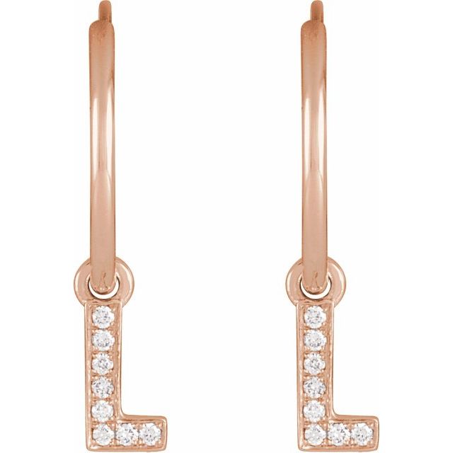 14K Rose .03 CTW Natural Diamond Single Initial L Hoop Earring