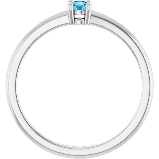 14K White Natural Swiss Blue Topaz Ring