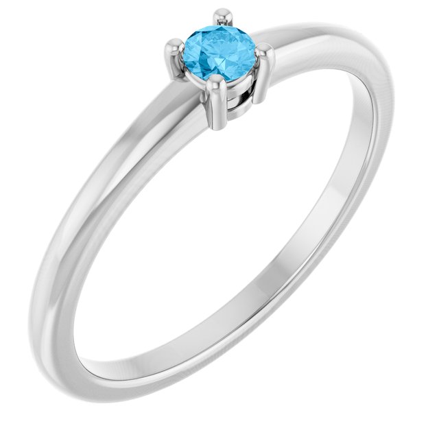14K White Natural Swiss Blue Topaz Ring