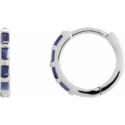 14K White Natural Blue Sapphire Huggie Earrings