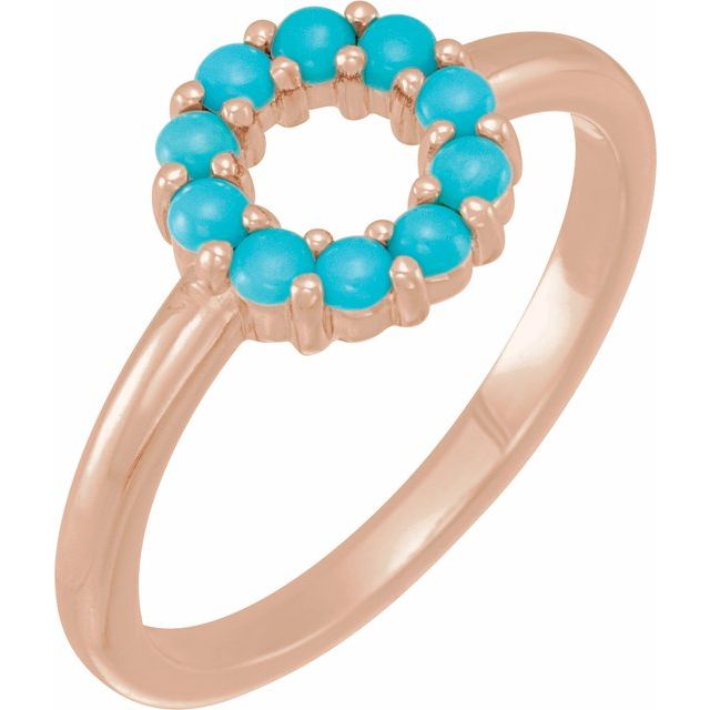 14K Rose Natural Turquoise Cabochon Halo-Style Ring