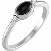 Platinum 5x3 mm Round Natural Black Onyx & .03 CTW Natural Diamond Ring