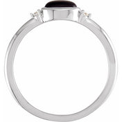 14K White 5x3 mm Round Natural Black Onyx & .03 CTW Natural Diamond Ring