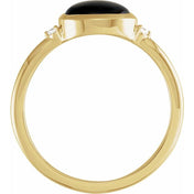 14K Yellow 9x7 mm Round Natural Black Onyx & .03 CTW Natural Diamond Ring